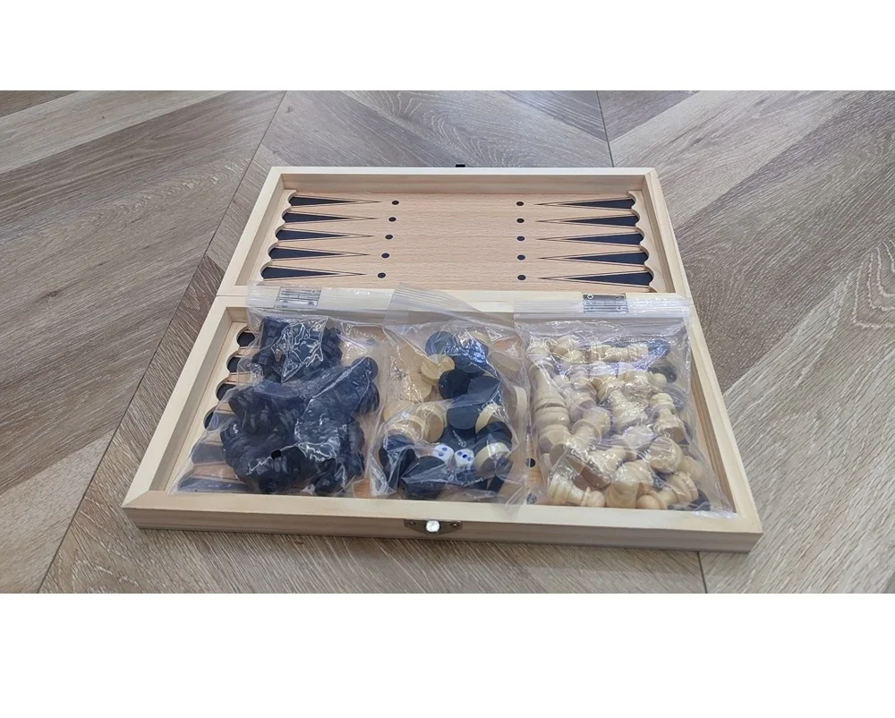 3-in-1 Wooden Chess Set with Checkers & Backgammon, Folding Portable  Board Educational Strategy Game Toys Factory Direct