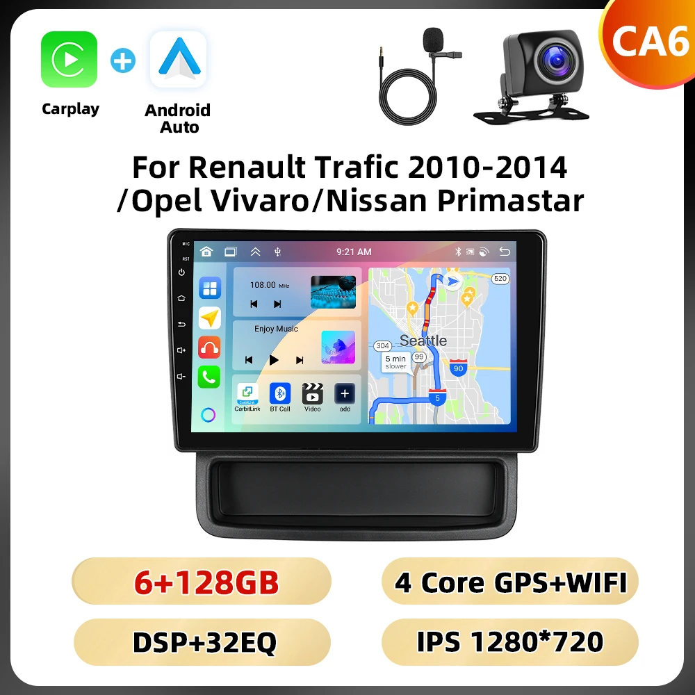 Podofo 10.1 ''8 Core Car Audio For Renault Trafic 2010-2014/Opel Vivaro/Nissan Primastar Carplay Android Auto Qualcomm DSP RDS