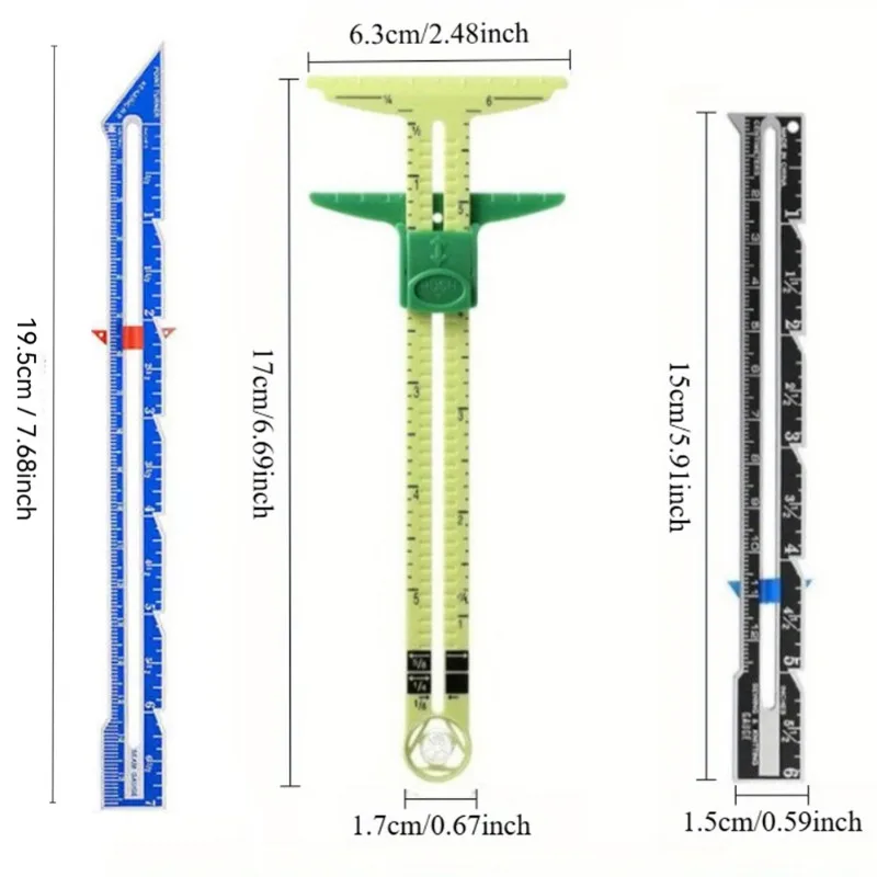 3Pcs DIY Sewing Cloth Cutting Ruler Quilting Positioning Ruler Button Margin Parallel Line Sew Gauge Aluminum Plastic Sliding Me