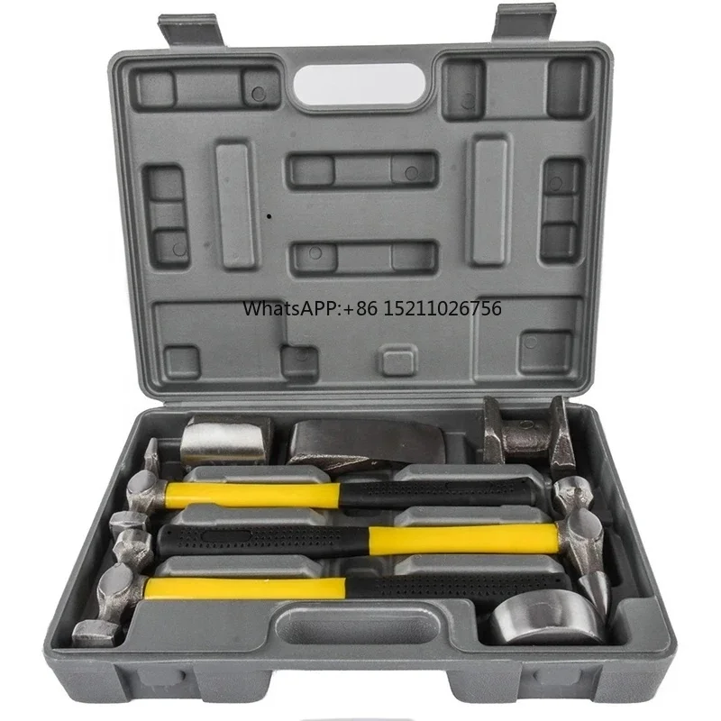 Professional 7 Pieces Of Car Body Dent Repair Hammer Dolly Tool Kit In Plastic Box Heavy Duty Auto Panel Beater Sheet Metal Tool