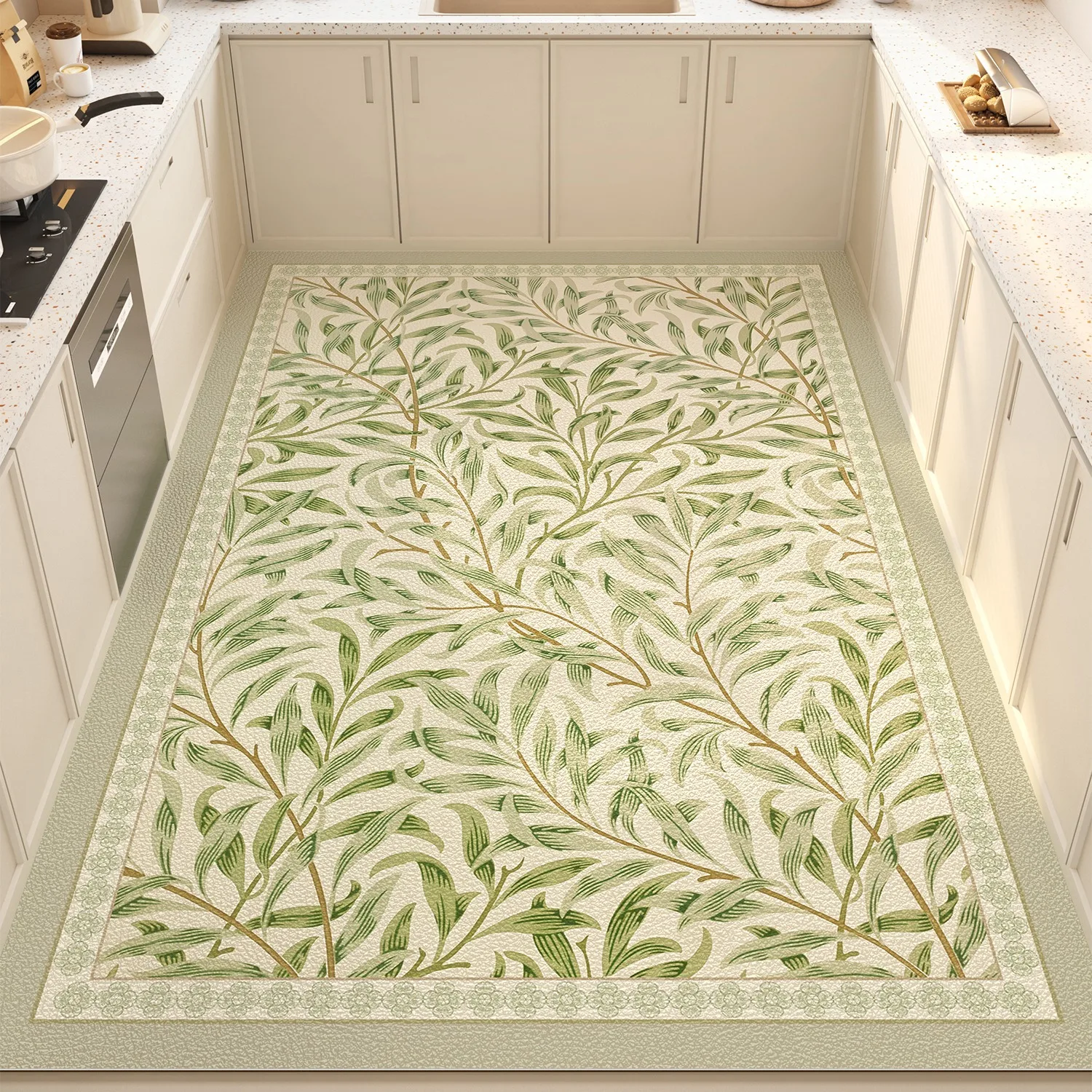 

Kitchen Floor Mat Floral Plant Style Pvc Leather Non-slip Carpet Waterproof Oil-proof Foot Mats Large Area Home Decoration Rug