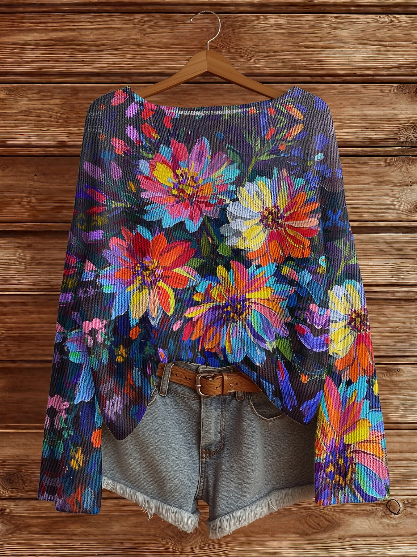 

Casual Knitted floral sweaters for women Crewneck Pullover Long Sleeve Loose Sweater Fashion Streetwar Jumper Tops