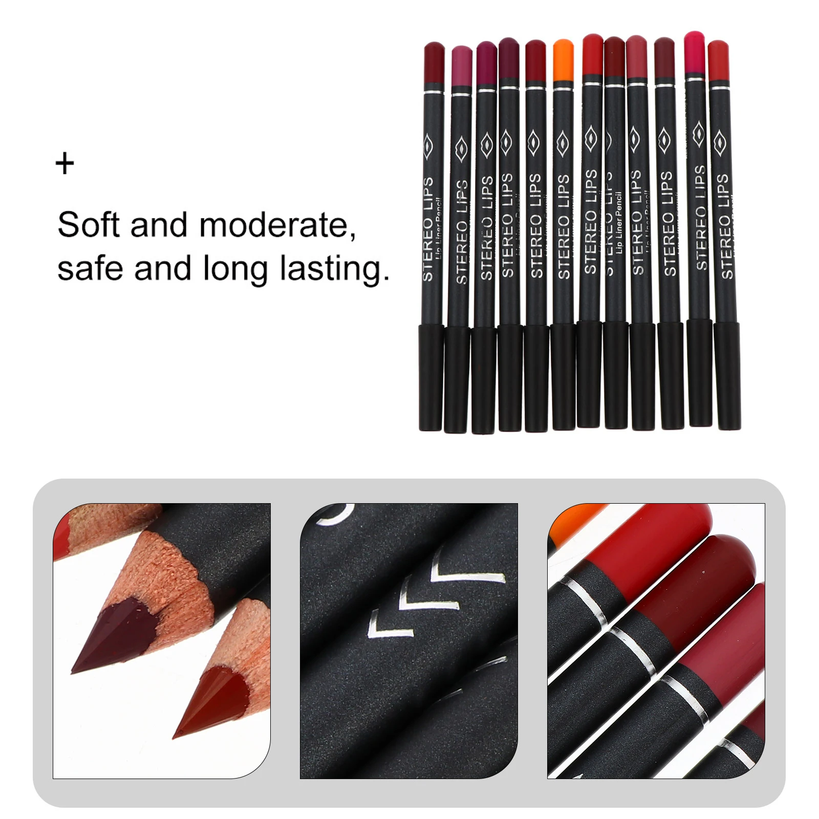 

12Pcs Waterproof Lip Liner Pencil Rich Pigmented Matte Finish for Eyebrow Eye Liner Multi Use Accessory Set