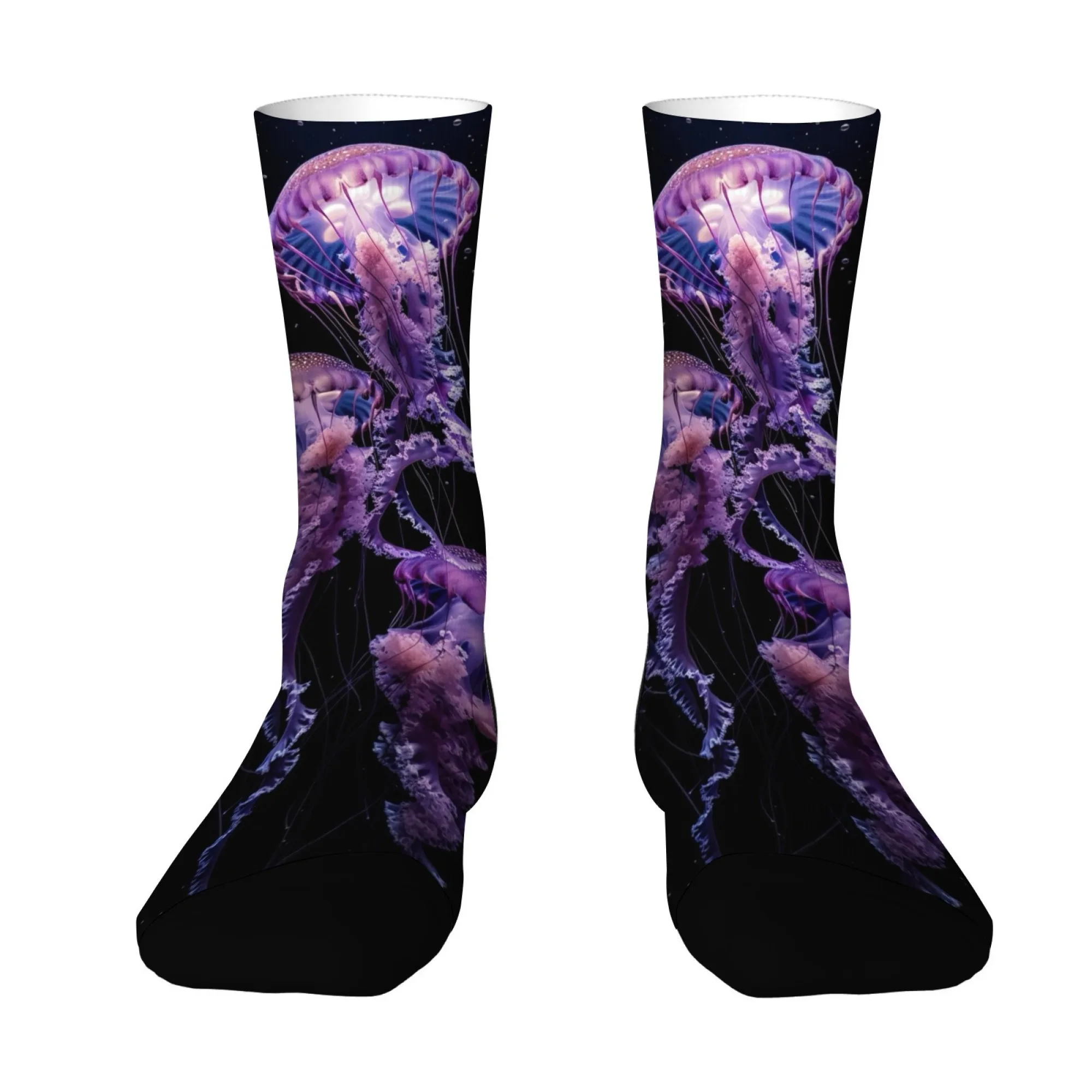 

Фиолетовые носки Dreamscape, черная основа, многослойные медузы в движении, фэнтези, удобные эластичные носки для подводной сцены