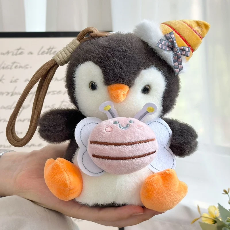 Pingüino de dibujos animados de 16cm, juguete colgante de peluche, bonito pingüino, mochila, decoración, muñeca, adorno esponjoso, bolsa de regalo, llavero colgante para teléfono y coche