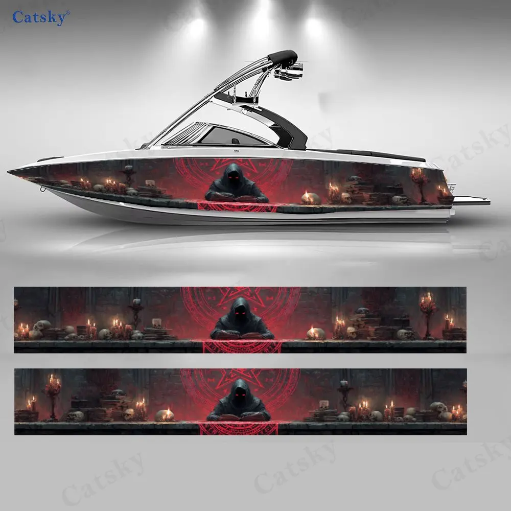 

2 шт. наклеек для лодок с темным ритуальным красным узором, водонепроницаемые виниловые наклейки из ПВХ для рыболовных лодок, прочные и стильные.