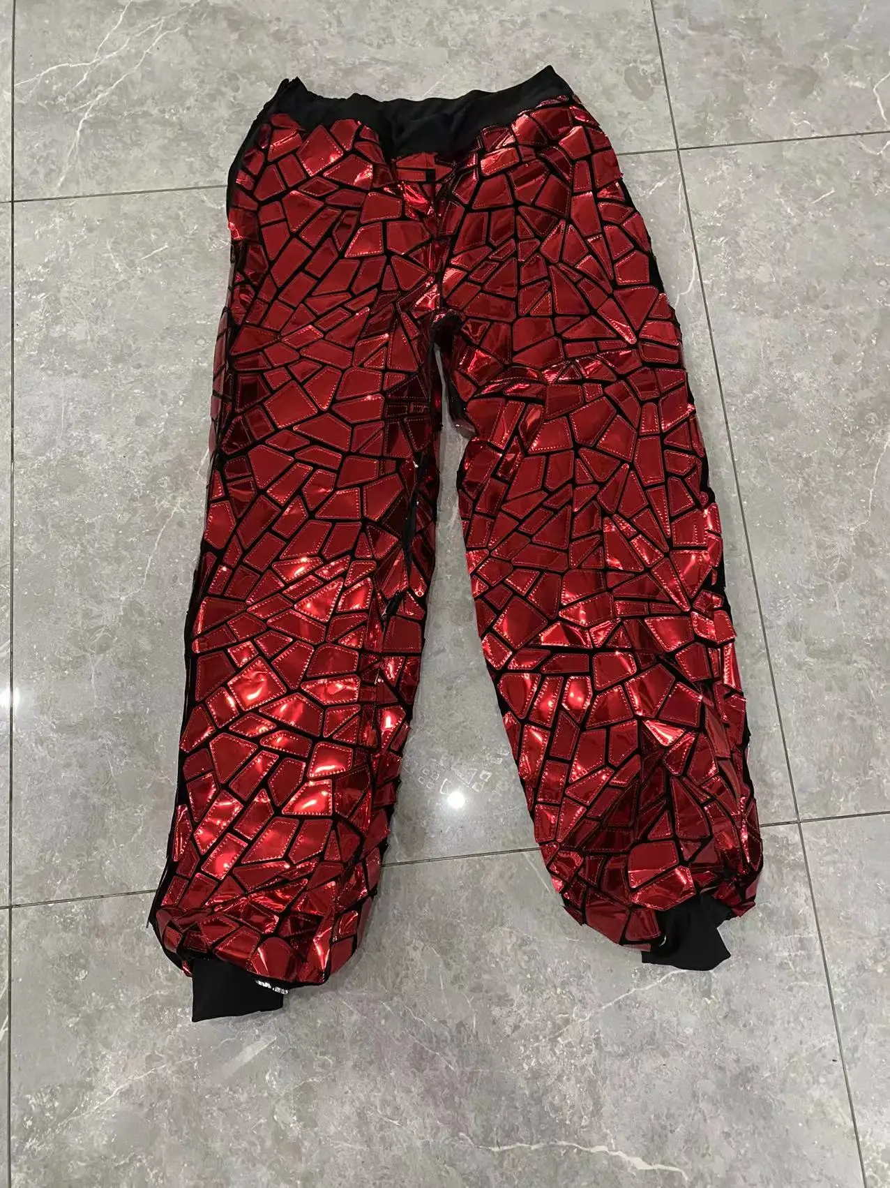 

Shiny Glitter Laser Mirror Men's Trousers Bar Hip Hop Singer Dancer Stage Wear Elastic Harem Casual Joggner Pants 4 Colours