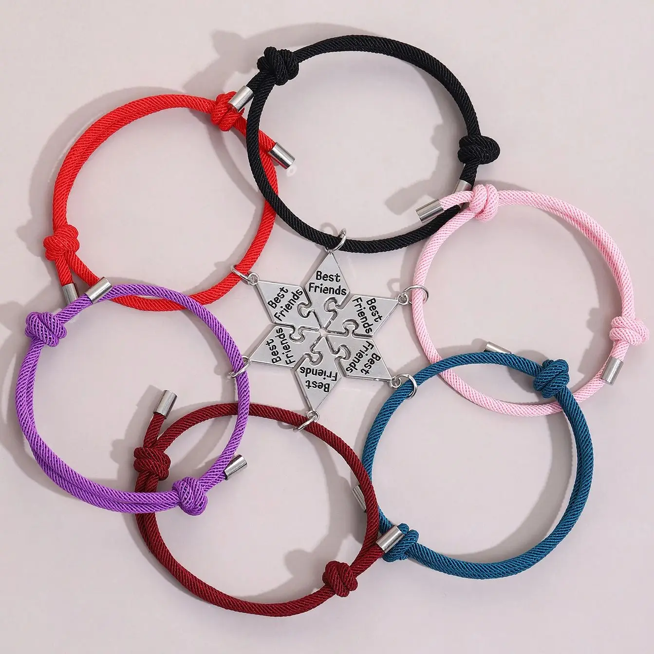 

6PC Hexagram Puzzle Pendant Bracelets For Women Girls Sister Best Friend Matching Bracelet Adjustable Hand Rope Jewelry Gifts