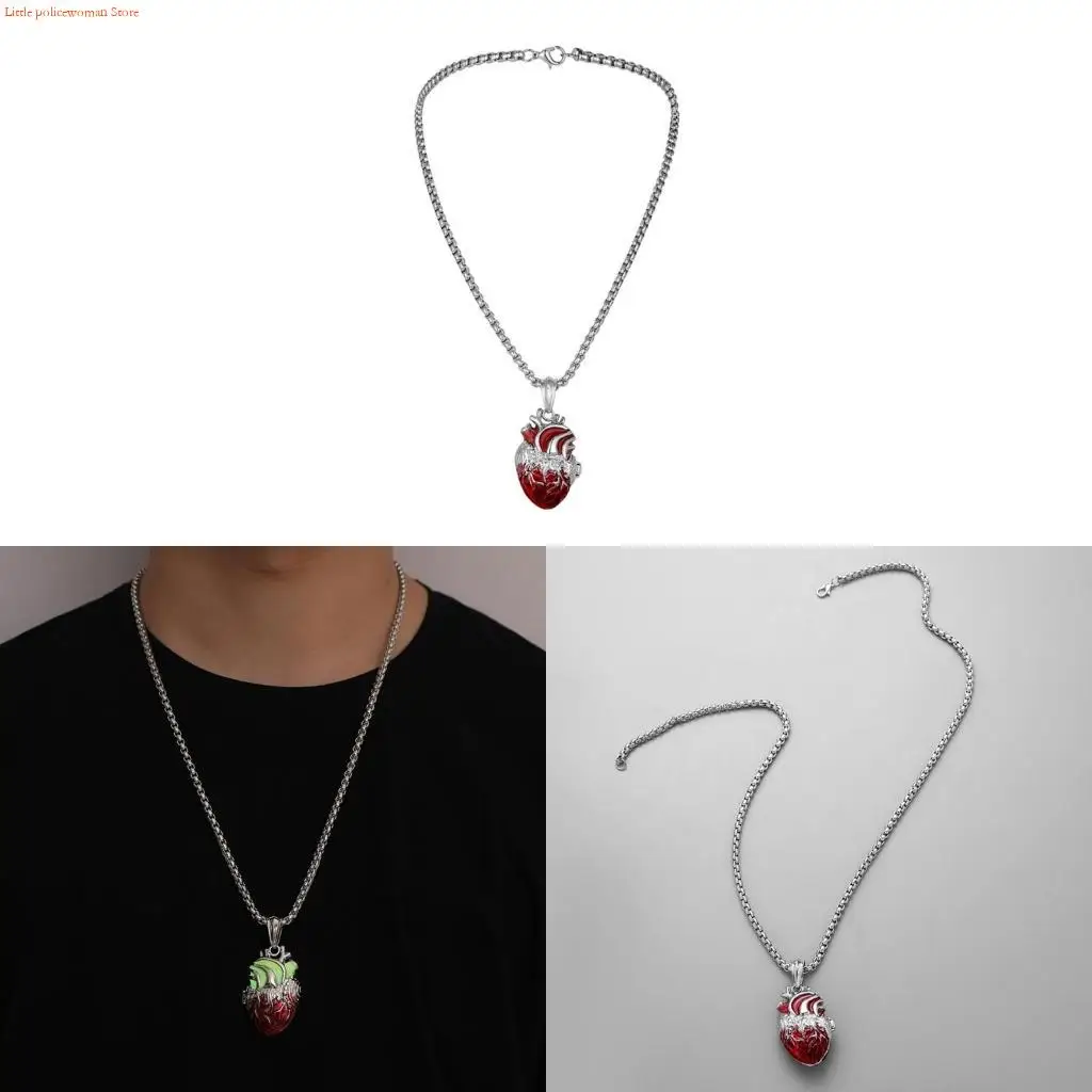 F92D Human Heart Organ Pendant Necklace Antique Luminous Link Chain Box Party Women Men Clavicle Chain Necklace Jewelry Gift
