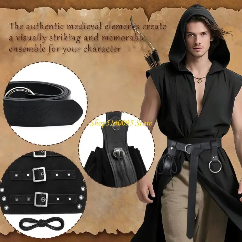 DXAE Hommes Renaissances Costume Halloween Ceinture Pirate Médiévale Corne À Boire Vikinges Costume Accessoires Ensemble pour