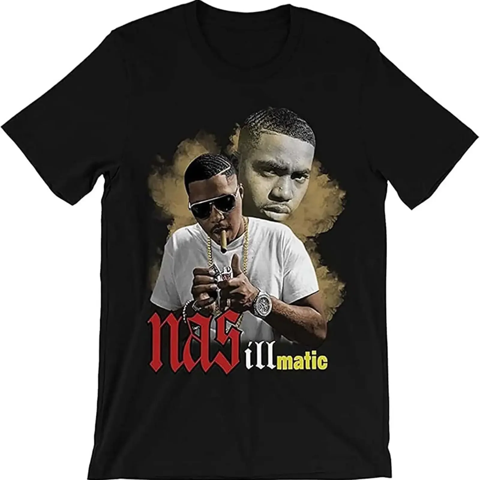 T shirt NAS Illmatic nera in cotone taglia intera S 5XL MI735 vintage Washed fashion Breathable designer clothes Stretched