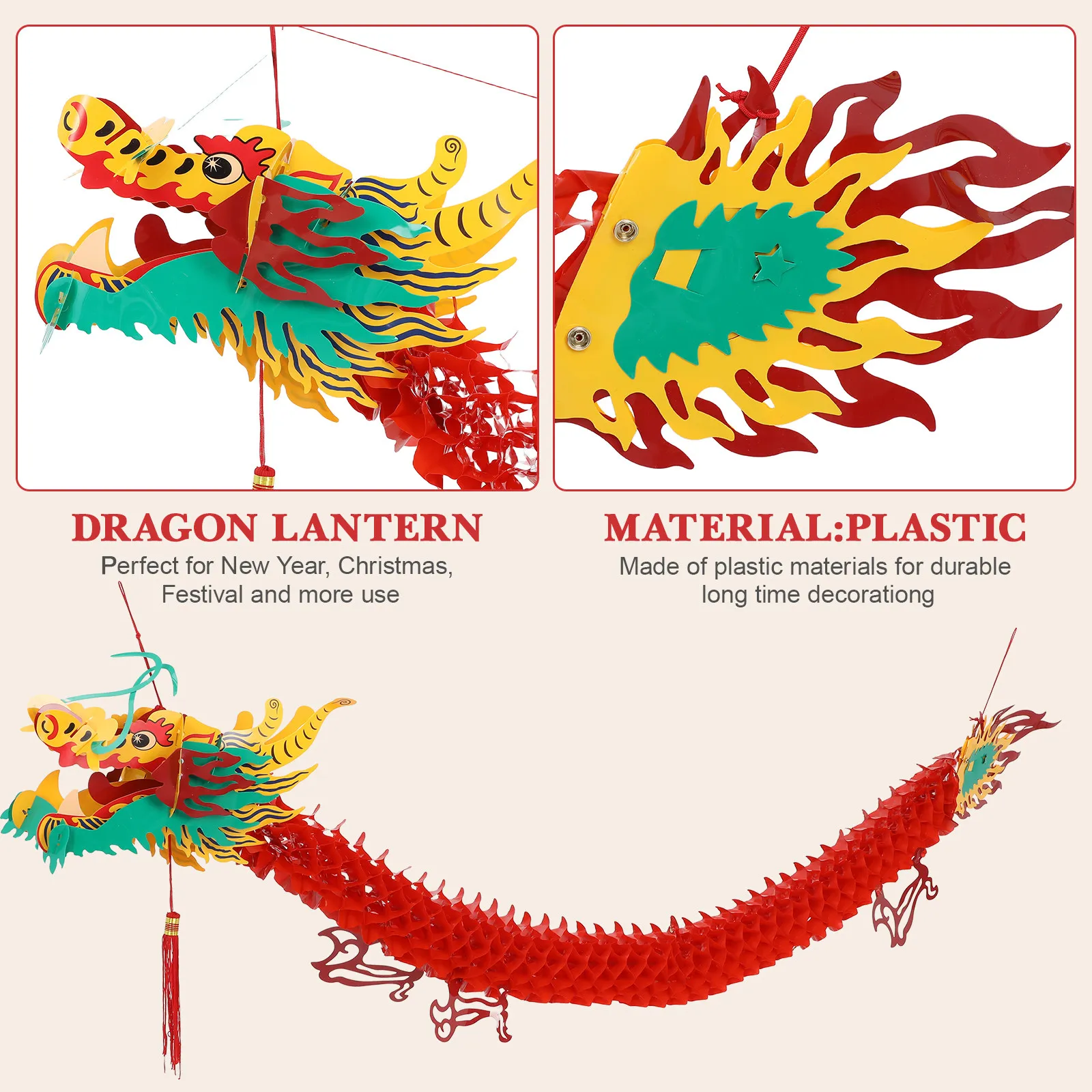1.5m Chinese Dragon Lantern Plastic Hanging Decoration Perfect for New Year Spring Festival Chinese Dragon Lantern view 4