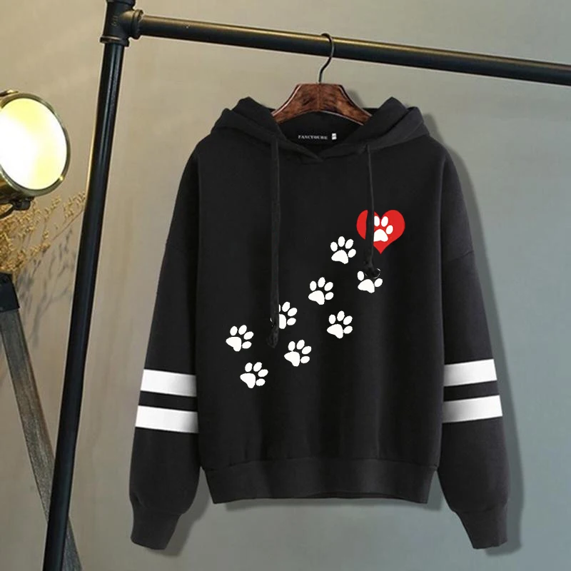 

New Dog Paw Heart Printing Hoodies Unisex Harajuku Hip Hop Streetwear Casual Sweatshirt For Men And Women