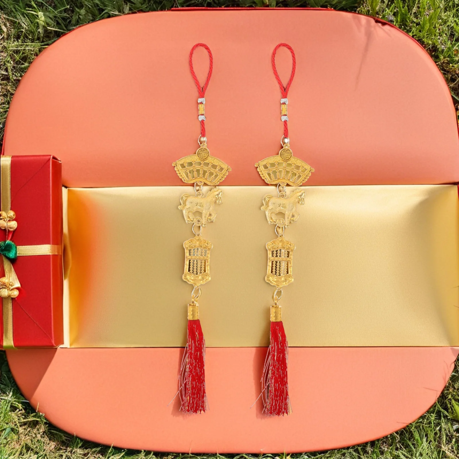 

8pcs Chinese New Year Horse Year Decorative Pendant Lucky Charms Hanging Ornaments For Home Bonsai Tree Car Wall Decor Tassels