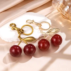 ZAKOL Fashion Red Cherry Keychain Summer Fruits Cherries Pendant Keyring For Women Men Jewelry Bag Accessories Gift