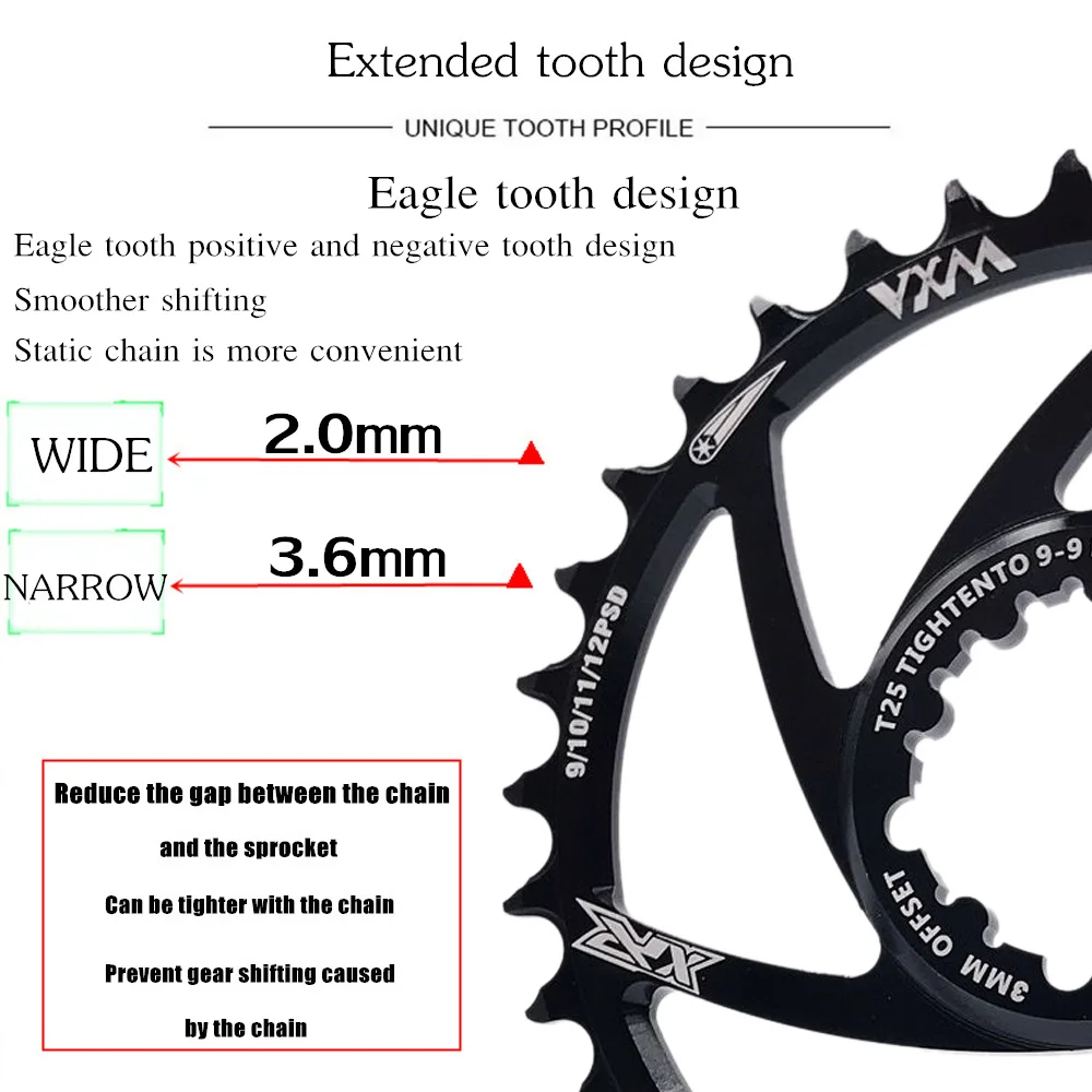 VXM MTB Offset 1/3/6mm Ring Star  30T/32T/34T/36T/38T/40T Bicycle MTB Chain Link for GXP XX1 X9 XO X01 Wide and Narrow Sprocket