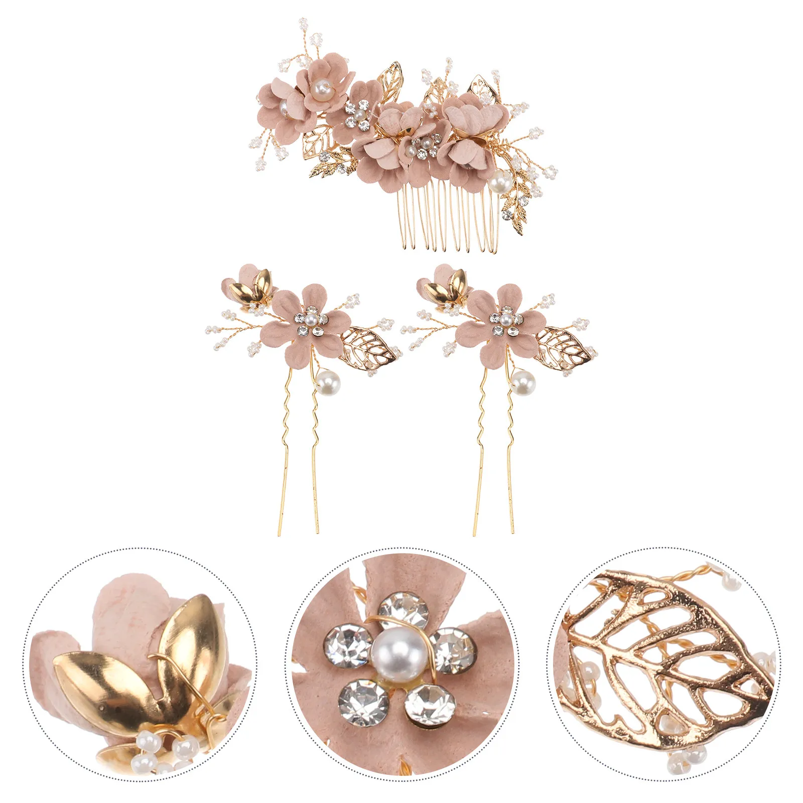 3Pcs Sparkling Rhinestone Flower Hair Comb for Bride Bridesmaids Wedding Prom Christmas Party Elegant Pearl Decorated Bridal