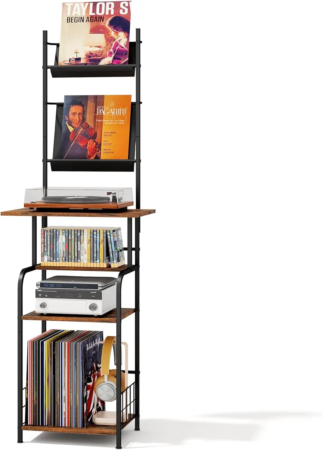 

6-Tier Turntable Stand with Vinyl Storage, Adjustable Feet, Metal & Wood Cabinet for Living Room