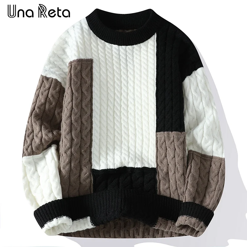 

Una Reta Autumn Winter New Men's Sweater Streetwear Color Stitching Twist Knitted Pullover Casual Tops Warm Couple Sweaters