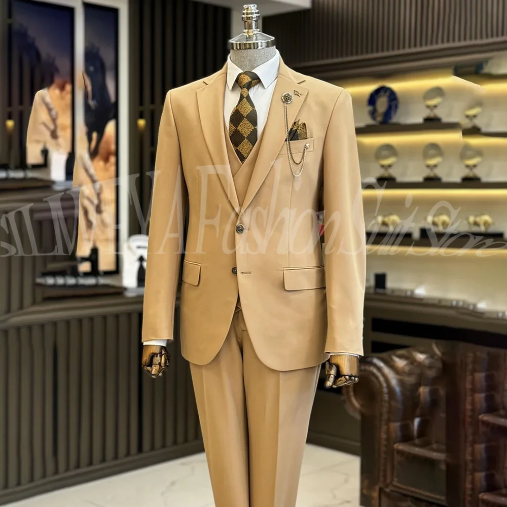 

New Arrival Men Suits Fashion Notch Lapel Single Male Blazer Smart Casual Wedding Custom Tuxedo Suit Slim Fit(Jacket+Vest+Pants)