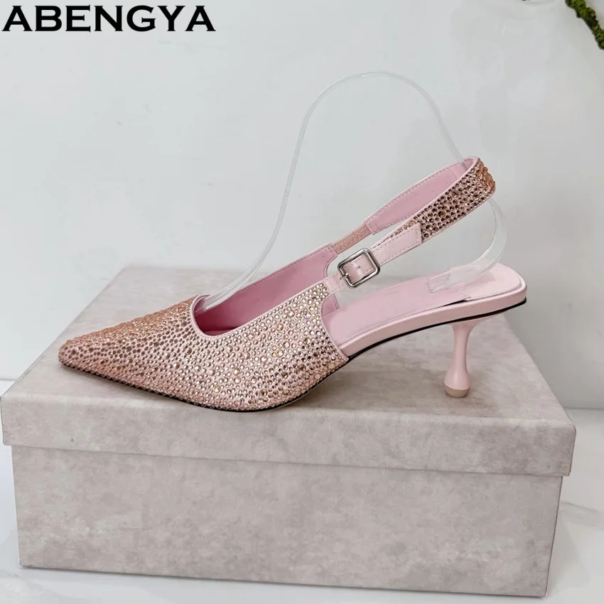 

Summer Glitter Crystal Gladiator Sandals Women Pumps Point Toe Party Shoes For Woman Slingback High Heel Women's Sandals 2026