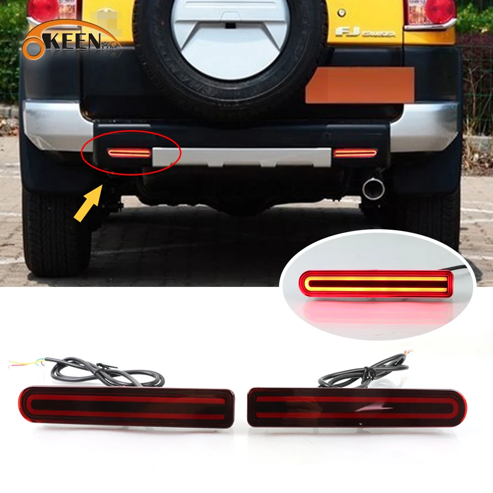 

OKEEN 2pcs LED Rear Bumper Reflector Light For Toyota FJ Cruiser 2007-2022 Car Daylight Turn Signal Brake Light Stop Signal Lamp