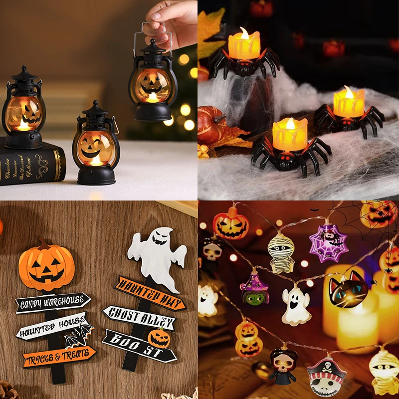 Halloween Led Glow Ghost Tree Light Home Decoration Spider Pumpkin Candle Lamp Haunted House Horror Props Halloween Party Supply