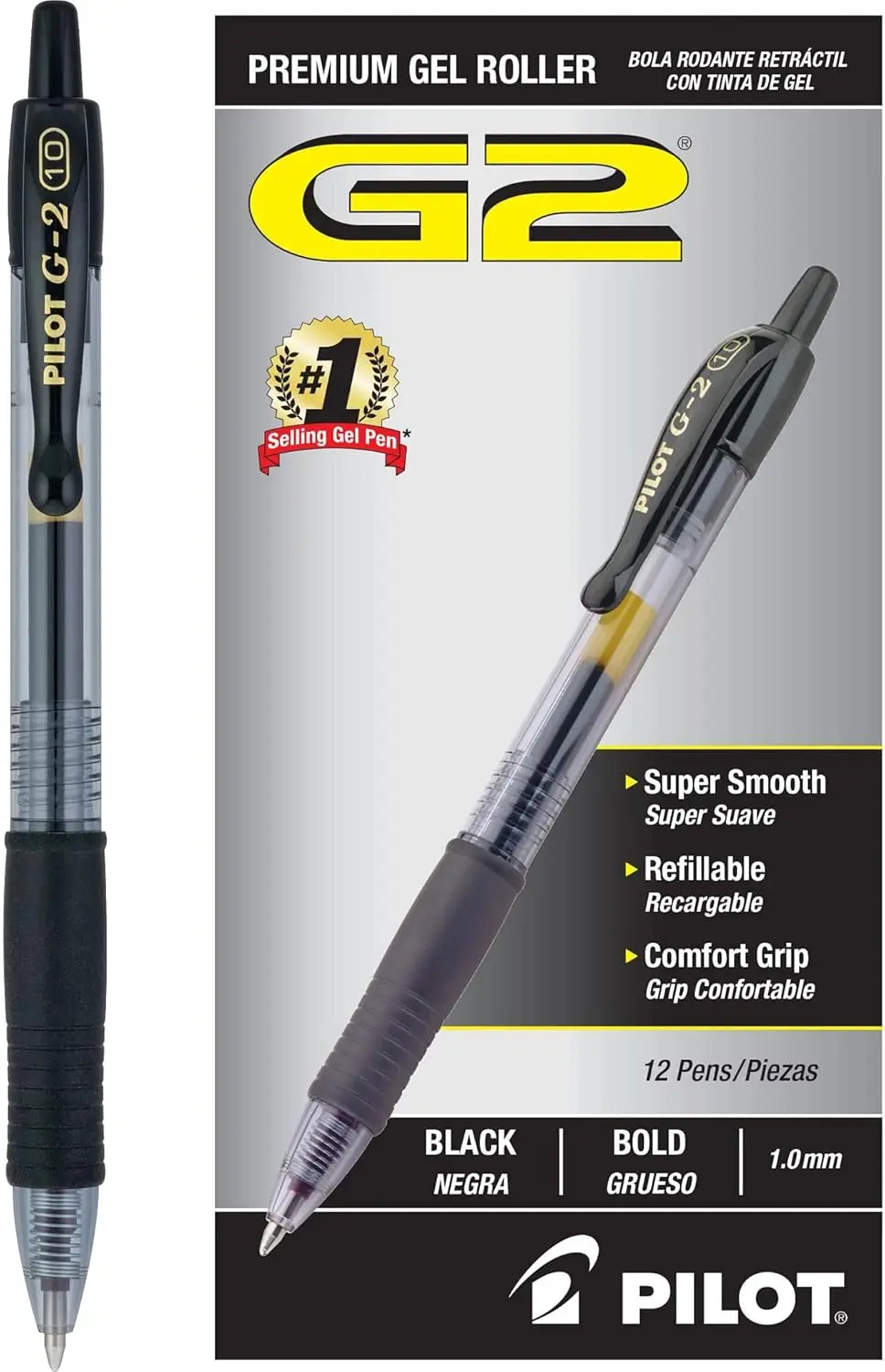 

Premium Refillable Retractable Gel Pens, Bold Point Black Ink, 12-Pack for Smooth Writing