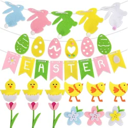 Felt Colorful Egg Rabbit Banner Easter Party Background DIY Non-woven Fabric Chicken Lily Flower Decor Garland Window Sticker