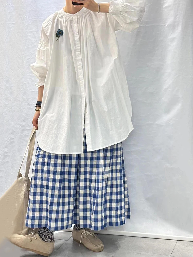 ReddaChic Women Oversize Wide Leg Plaid Pants Tartan Casual Baggy Jorts Pocket Elastic Waist Loose Gingham Pants Vintage Clothes