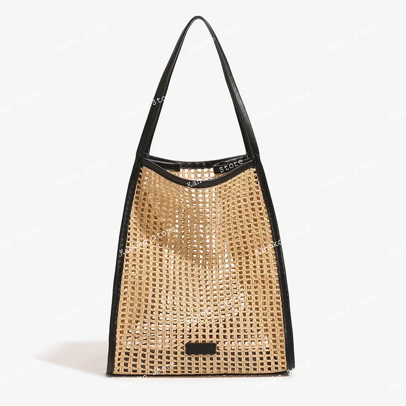 

hollow out weave beach bag for women luxury designer handbag and purse 2026 new in casual vacation large capacity tote shoulder