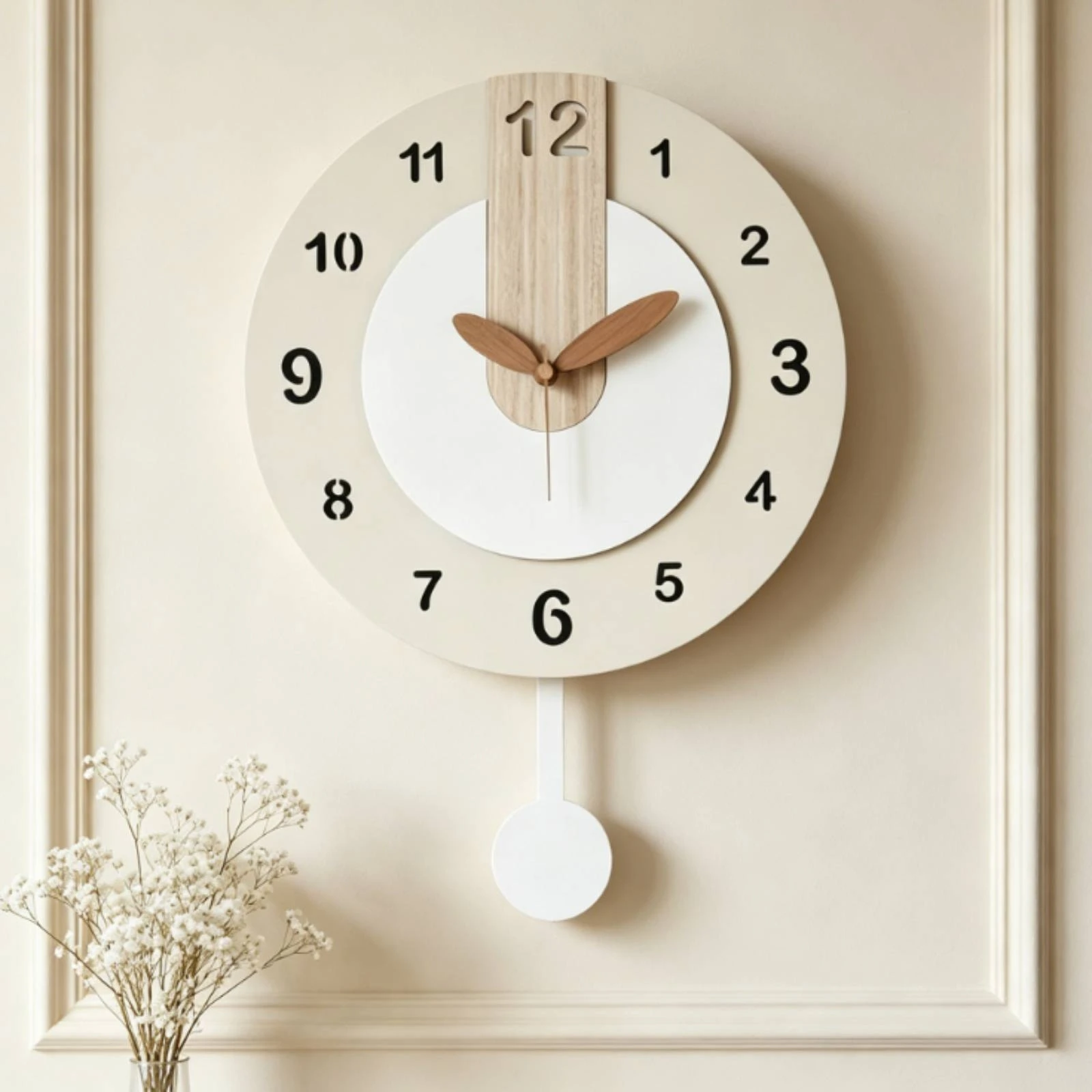 Cream Design Wall Timepiece Non Ticking Wood Grain Wall Timepiece Home Decor Decorative Minimalist for Living Room