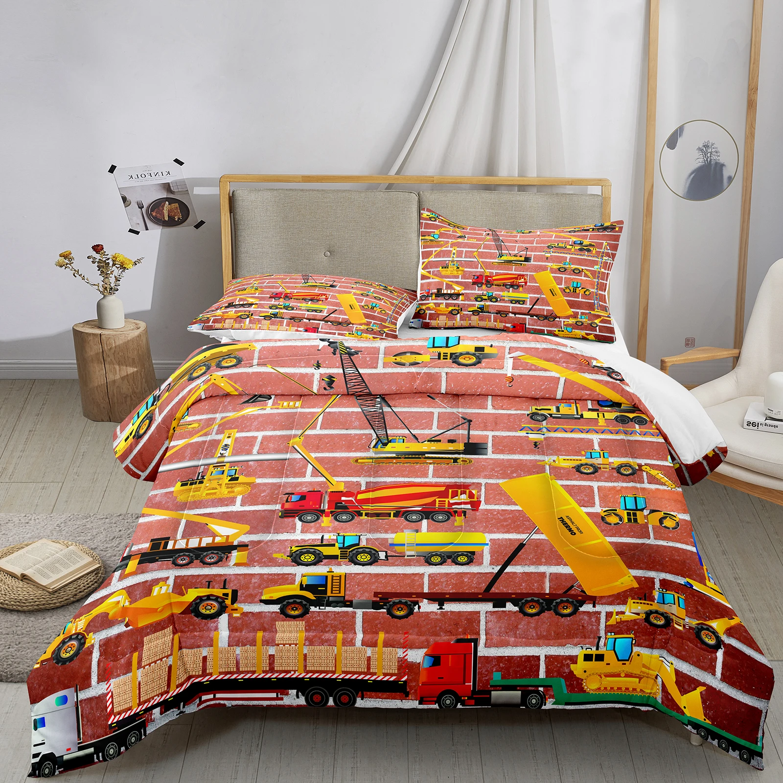 

Экскаватор King Queen пододеяльник мультфильм строительство грузовик комплект постельного белья для детей мальчиков взрослых трактор полиэстер пододеяльник