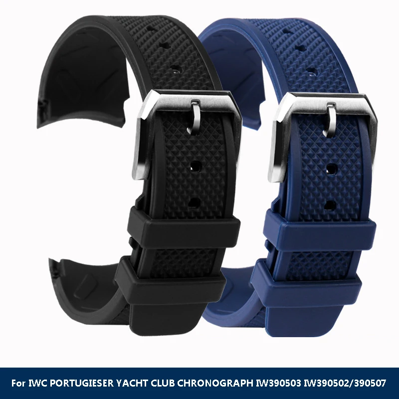 

22mm Diving Silicone Rubber Watchband For IWC PORTUGIESER YACHT CLUB CHRONOGRAPH IW390503 IW390502/390507 Black blue Watch Strap