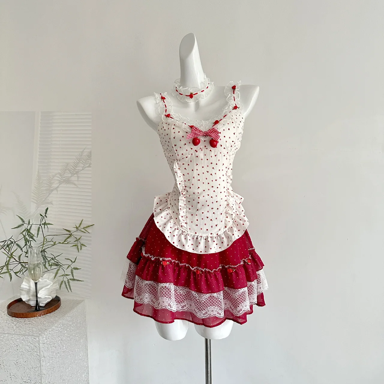 

Summer Women Ballet Core Sweet Idols Shoujo Gyaru Coquette Kpop 2000s Outfits 2 Piece Set Sleeveless Lace Top + Mini Skirt New