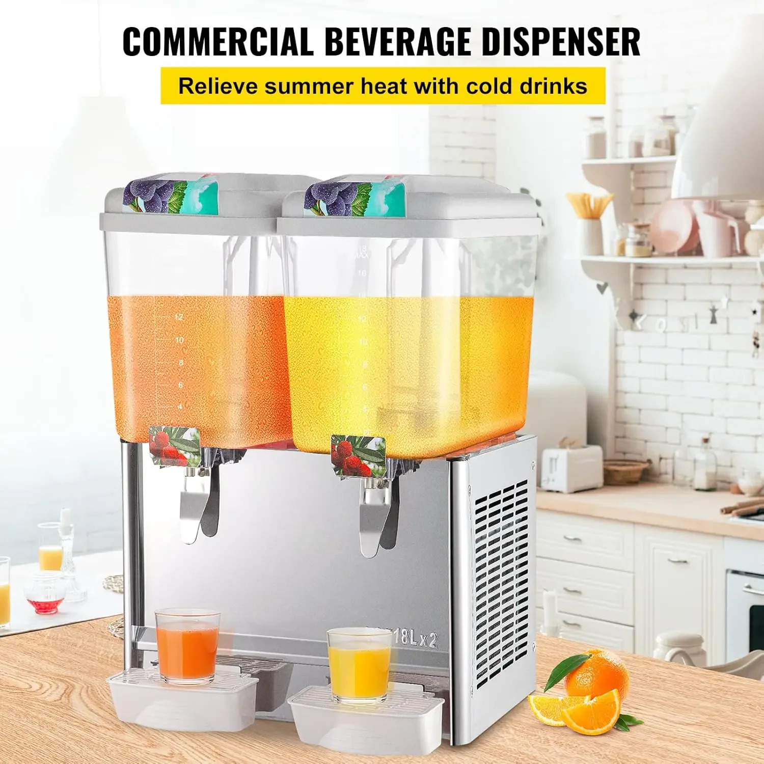 110V Commercial Beverage Dispenser,9.5 Gallon 36L 2 Tanks Juice Dispenser Commercial,18 Liter Per Tank 300W Stainless Steel