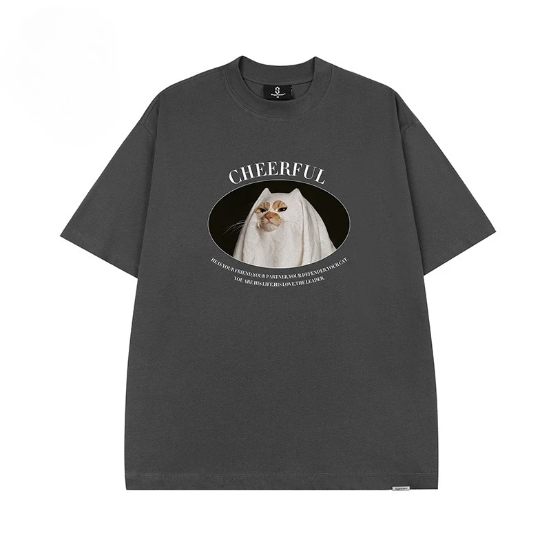 

Оригинальная мужская и женская футболка с короткими рукавами и забавным принтом кота, пара с половиной рукавов, лето 2026, незаменимый стиль Y2k в стиле Харадзюку