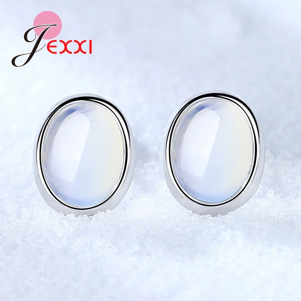 Latest Fashion Round Opals Stone Simple 925 Sterling Silver Ladies Small Stud Earrings Jewellery For Women Luxury Gift Drop Ship