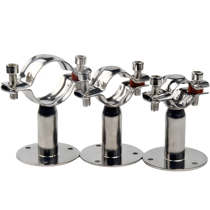 1PCS 12mm-89mm Tube O/D Stainless Steel Pipe Clamp Clip Support Bracket With Base Plate Pole Length 50mm/100mm/150mm