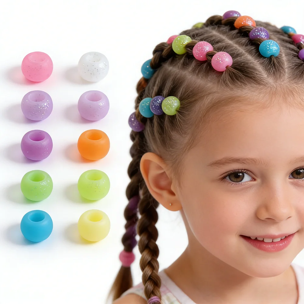 50/100pcs Silicone Hair Positioning Beads 6x9MM Big Hole Add Glitter Powder For Diy Jewelry Making Hair Supplies