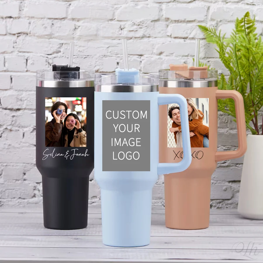 

Personalised Water Bottle 40oz Insulated Sports Water Bottle with Handle Straw Custom Water Bottle with Your Text Photo Pattern