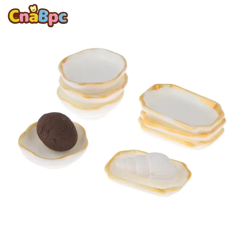 4Pcs Dollhouse Miniature Bowl Plate Food Tray Cake Dessert Pastry Dishes Kitchen Tableware Model Doll House Decor Accessories