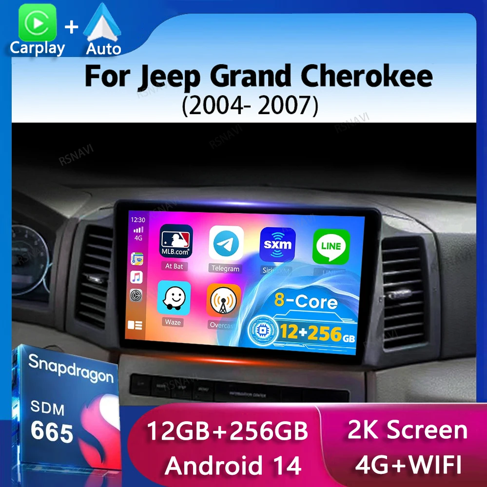 Android 14 Carplay Auto 4G For Jeep Grand Cherokee 2004 2005 2006 2007 Car Radio GPS Multimedia Video Player DSP Stereo No 2Din