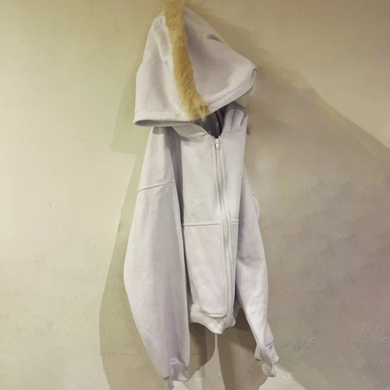 面白いクロスプリントのぬいぐるみ帽子、原宿スタイルの特大ジッパー付きパーカー、2026年Y2K風の春服（男女兼用）