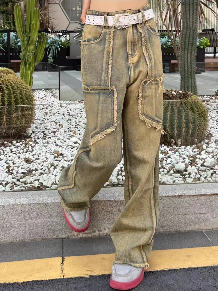 Pantalones vaqueros Cargo para mujer, ropa de calle Vintage, cintura alta, Unisex, rasgados, combinan con todo, estilo americano, estética diaria, nueva moda, Primavera