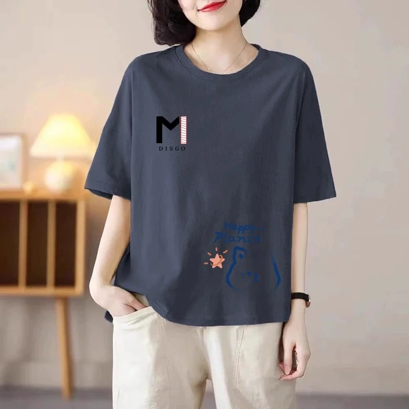 Loose Short Sleeve T-Shirt Women's Mid-Length Butt Covering Comfortable Unisex Design Korean Style Commute Fashion Polyester