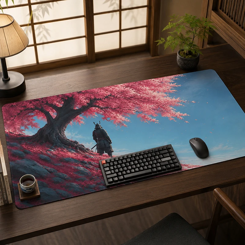 

Mouse Pad Red Cherry Blossom Samurai Gamer XL Computer Home New Mousepad XXL Desk Mats Carpet Natural Rubber Table Mat Mice Pad