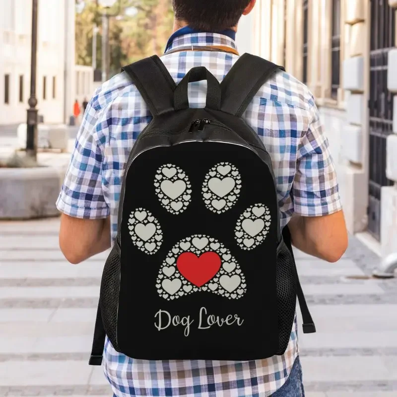 Amante do cão pet pata coração portátil mochila mulheres homens moda bookbag para estudantes da escola universitária sacos