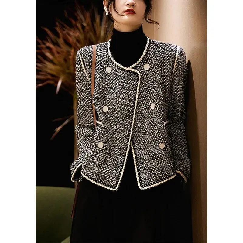 

Tweed Jackets Woman White Short Womens Autumn Loose Vintage Retro Distressed Wearable Utility Multi-Pockets Casual Fashion Daily