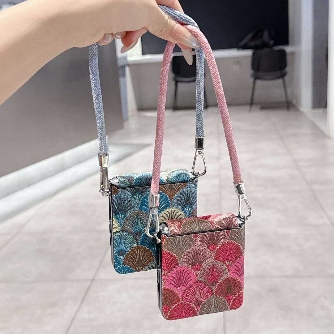 

Модный кожаный чехол-ремешок с узором в виде веера для Samsung Galaxy Z Flip 4, Z Flip 5, Z Flip 6, Z Flip 7 — прочный чехол